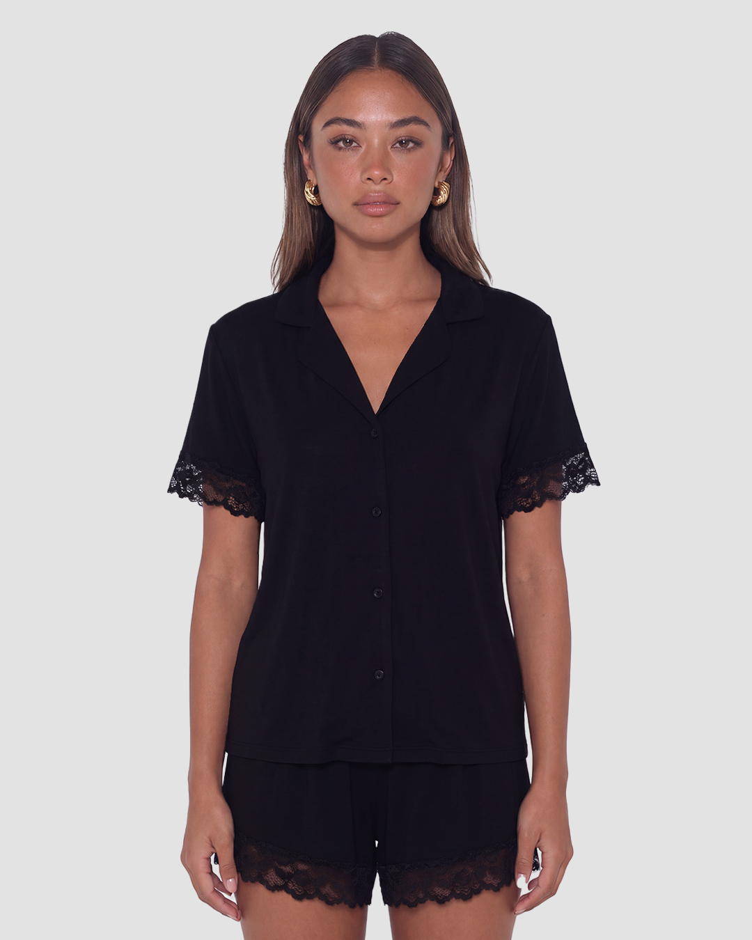 Lace Short Sleeve & Shorts Pajama Set