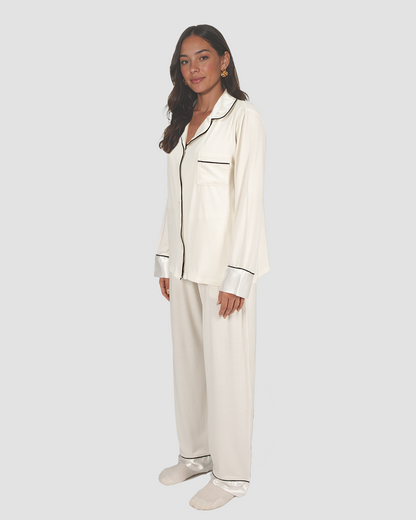 Long Sleeve Pajama Set - Satin Trim
